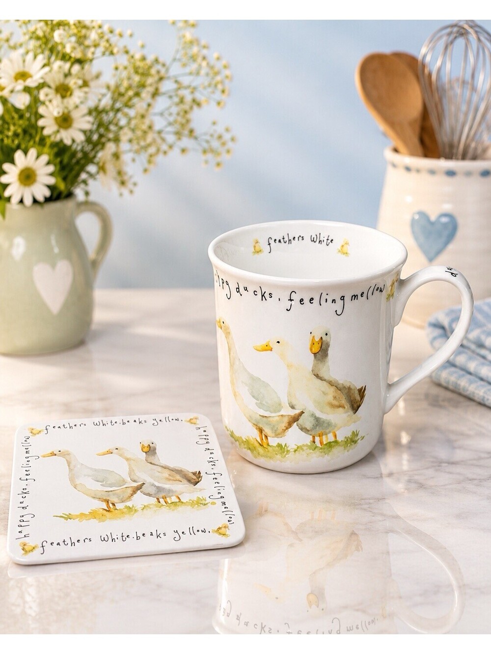 NIB Leonardo Collection 2000s Happy Ducks-Feeling Mellow Bone China Mug Coaster